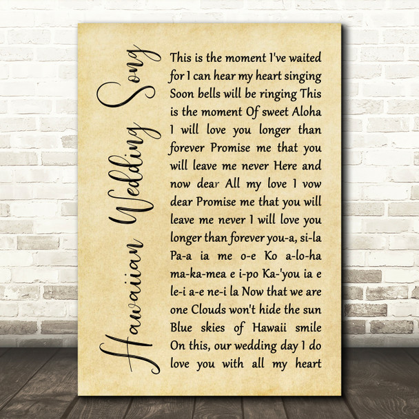 Elvis Presley Hawaiian Wedding Song Rustic Script Song Lyric Quote Print