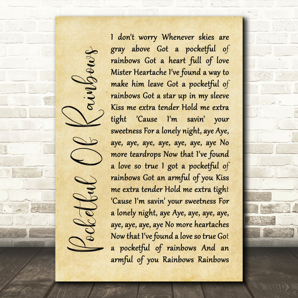 Elvis Presley Pocketful Of Rainbows Rustic Script Song Lyric Quote Print