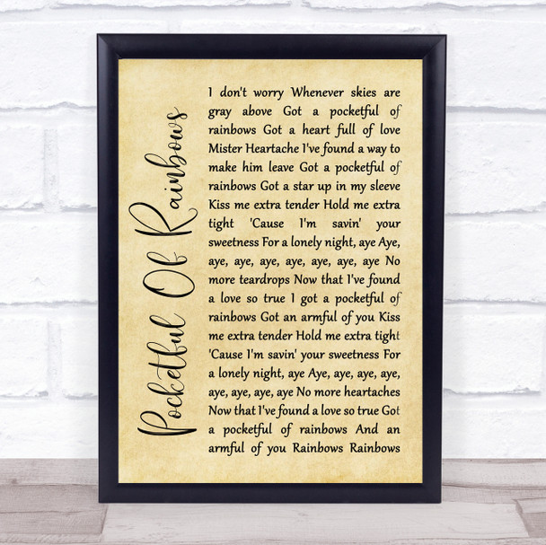 Elvis Presley Pocketful Of Rainbows Rustic Script Song Lyric Quote Print