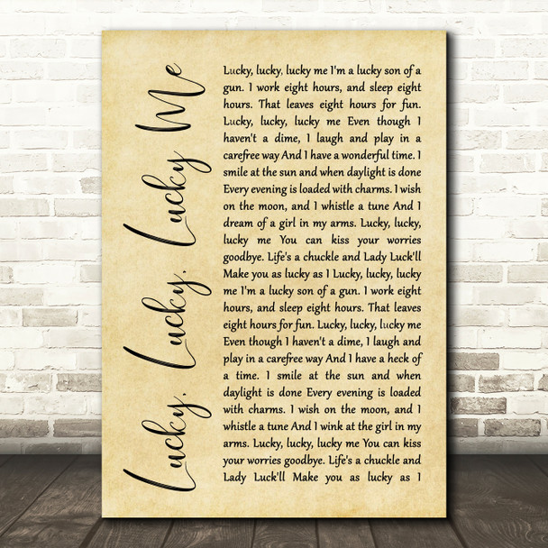 Evelyn Knight Lucky, Lucky, Lucky Me Rustic Script Song Lyric Quote Print