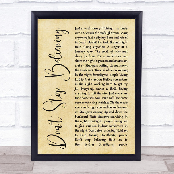 Journey Don't Stop Believing Rustic Script Song Lyric Quote Print