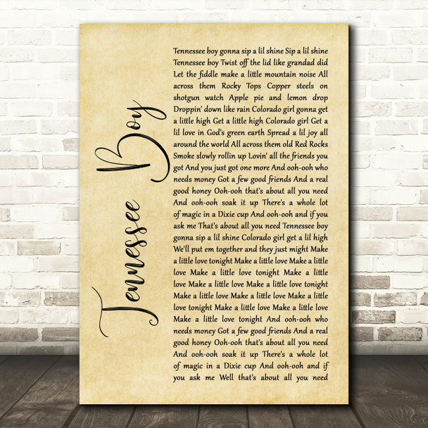 Kip Moore Tennessee Boy Rustic Script Song Lyric Quote Print