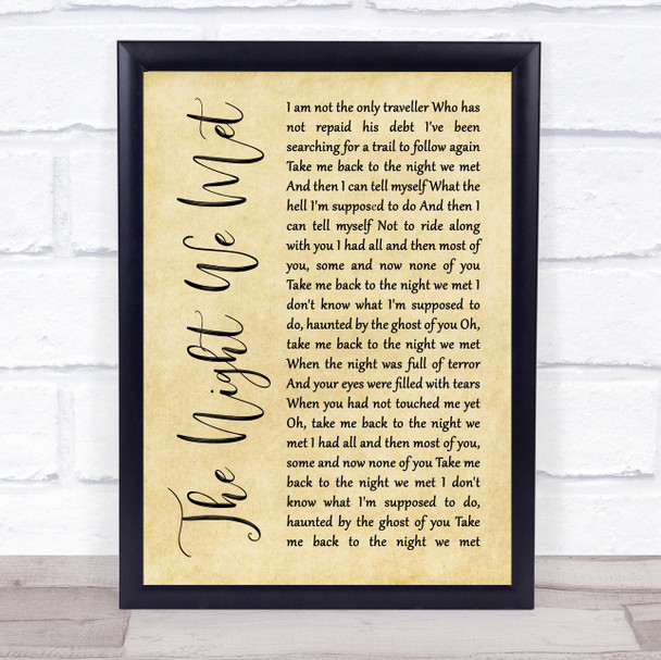 Lord Huron The Night We Met Rustic Script Song Lyric Quote Print