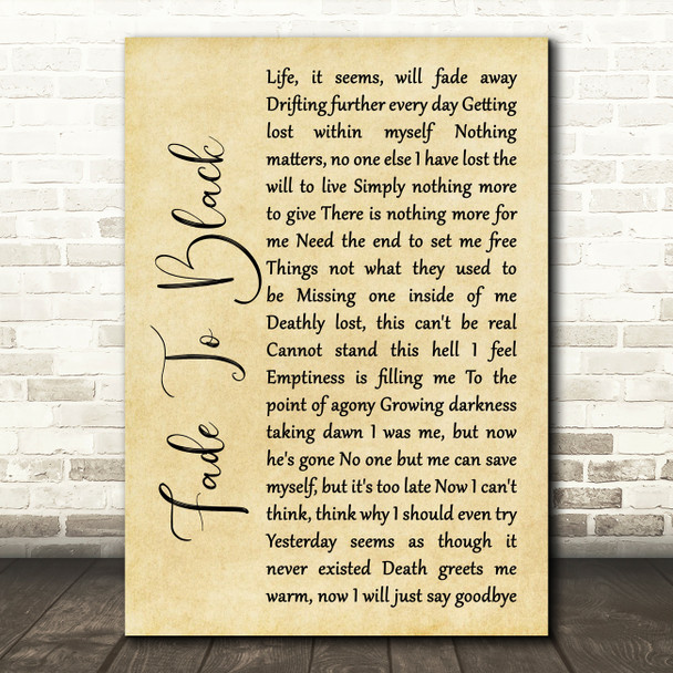 Metallica Fade To Black Rustic Script Song Lyric Quote Print