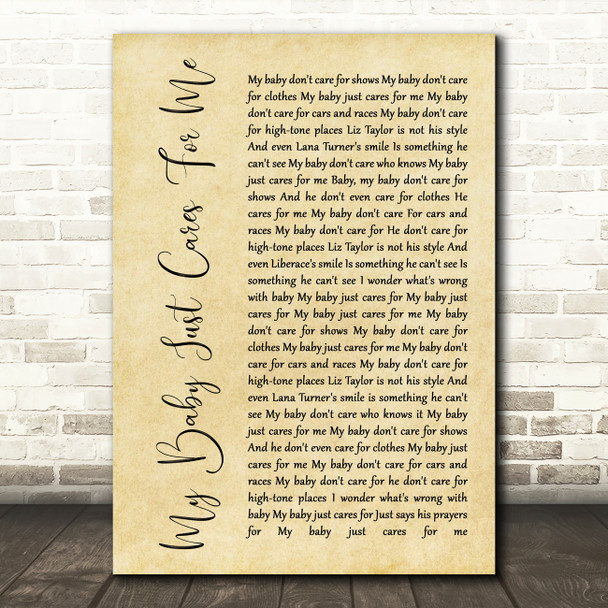 Nina Simone My Baby Just Cares For Me Rustic Script Song Lyric Quote Print