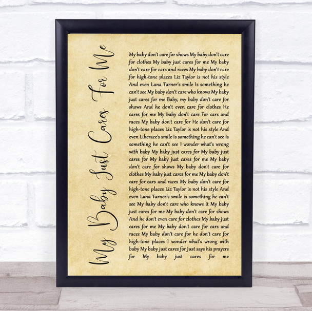 Nina Simone My Baby Just Cares For Me Rustic Script Song Lyric Quote Print