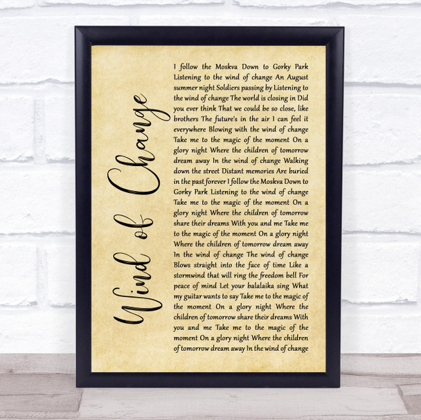 Scorpions Wind of Change Rustic Script Song Lyric Quote Print
