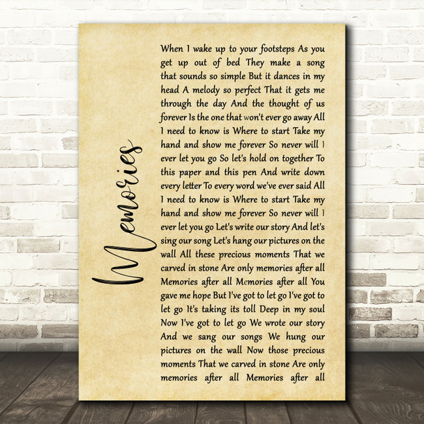 Shawn Mendes Memories Rustic Script Song Lyric Quote Print