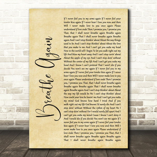 Toni Braxton Breathe Again Rustic Script Song Lyric Quote Print