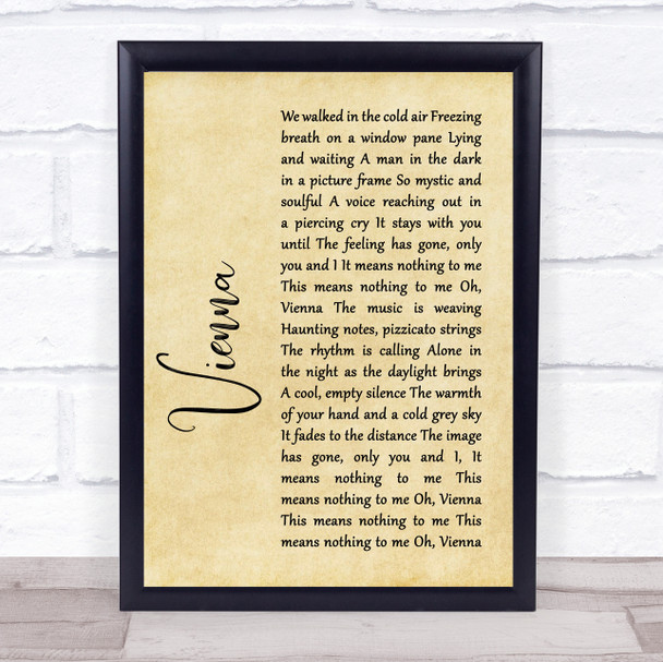 Ultravox Vienna Rustic Script Song Lyric Quote Print