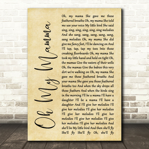 Alela Diane Oh My Mamma Rustic Script Song Lyric Quote Print