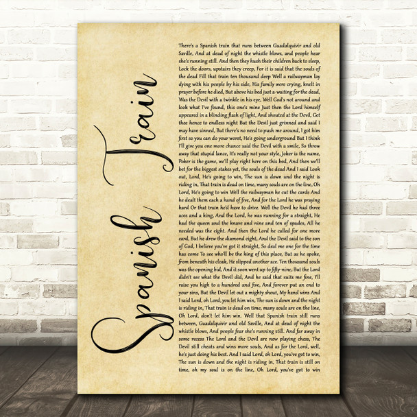 Chris De Burgh Spanish Train Rustic Script Song Lyric Quote Print