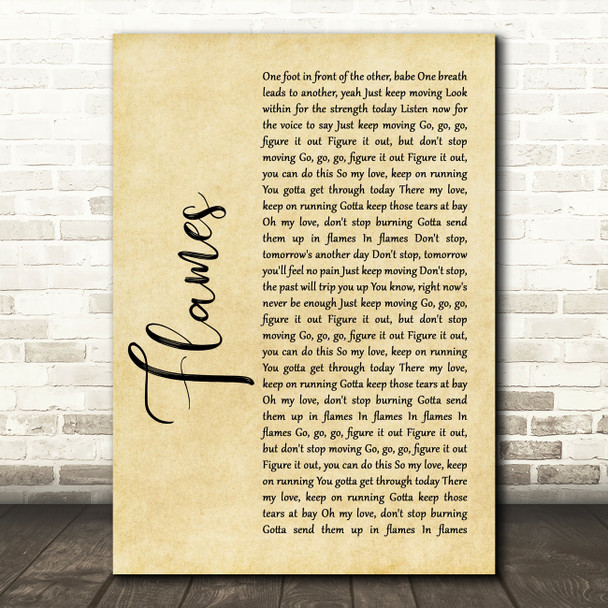 David Guetta & Sia Flames Rustic Script Song Lyric Quote Print