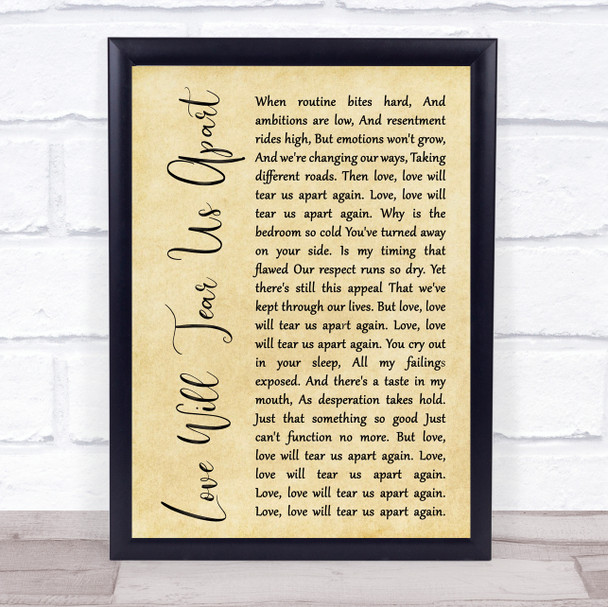 Joy Division Love Will Tear Us Apart Rustic Script Song Lyric Quote Print