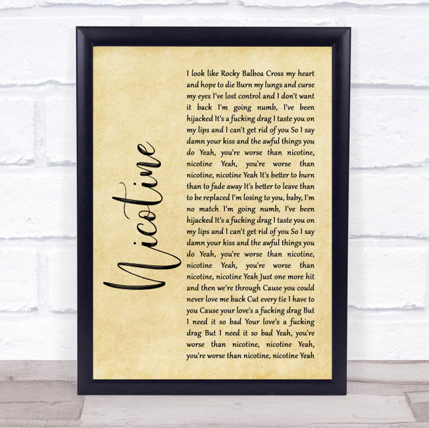 Panic! At The Disco Nicotine Rustic Script Song Lyric Quote Print