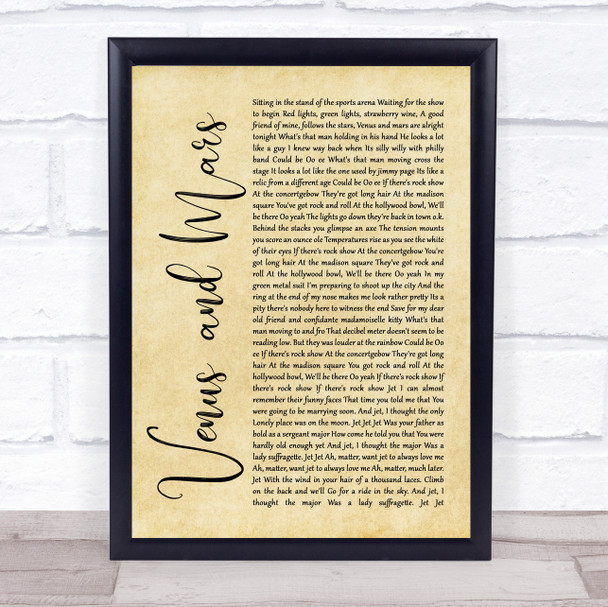 Paul McCartney and Wings Venus and Mars Rustic Script Song Lyric Quote Print