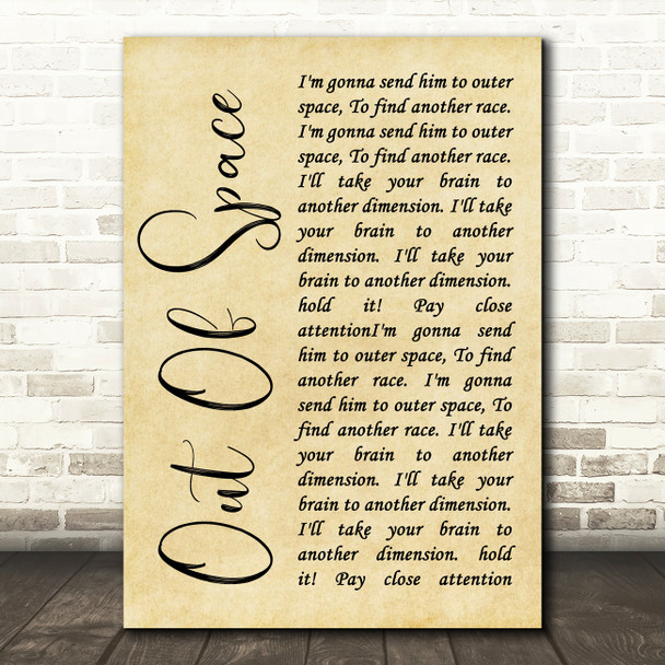 The Prodigy Out Of Space Rustic Script Song Lyric Quote Print