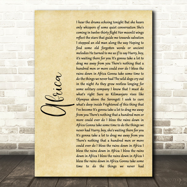 Toto Africa Rustic Script Song Lyric Quote Print