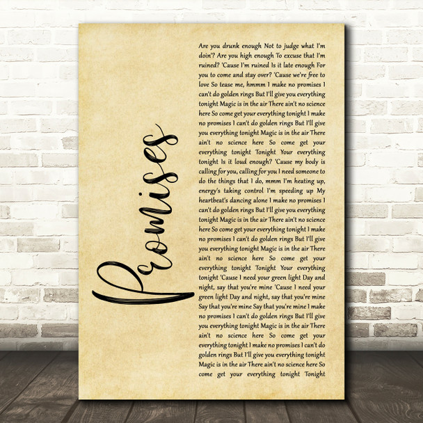 Calvin Harris and Sam Smith Promises Rustic Script Song Lyric Quote Print