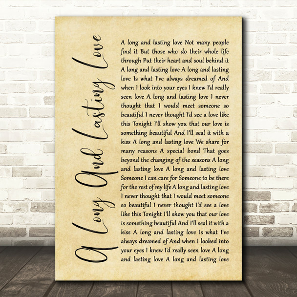 Crystal Gayle A Long And Lasting Love Rustic Script Song Lyric Quote Print