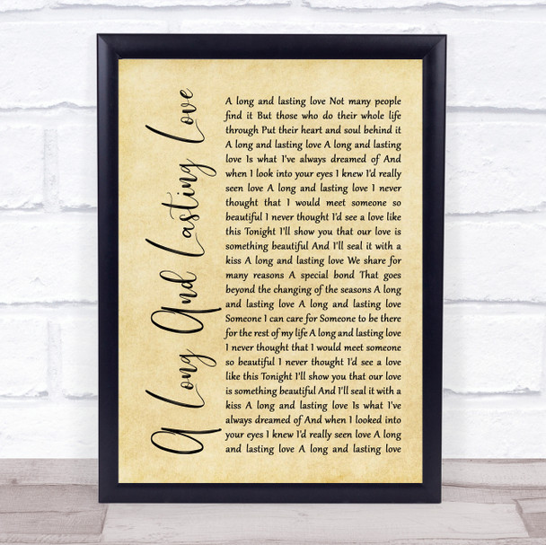 Crystal Gayle A Long And Lasting Love Rustic Script Song Lyric Quote Print