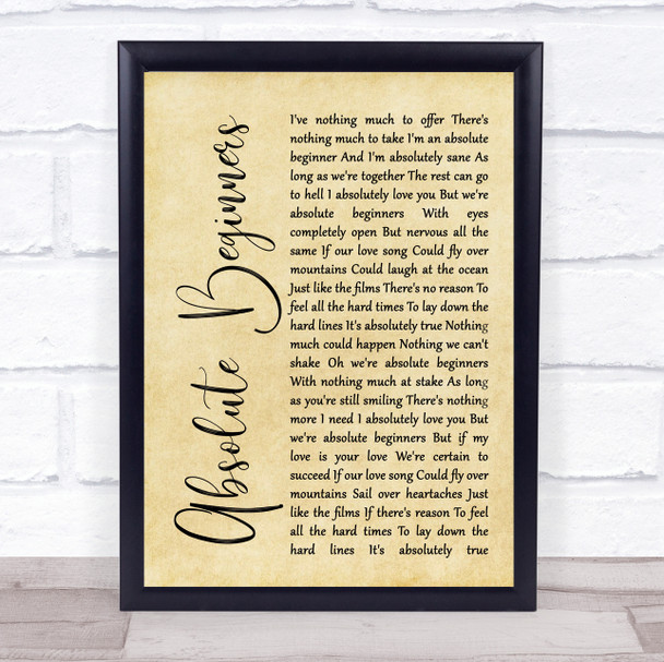David Bowie Absolute Beginners Rustic Script Song Lyric Quote Print