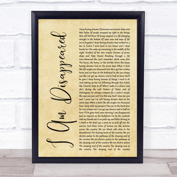 Frank Turner I Am Disappeared Rustic Script Song Lyric Quote Print