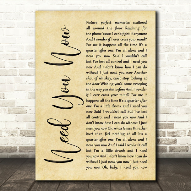 Lady Antebellum Need You Now Rustic Script Song Lyric Quote Print