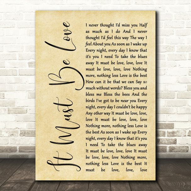 Madness It Must Be Love Rustic Script Song Lyric Quote Print