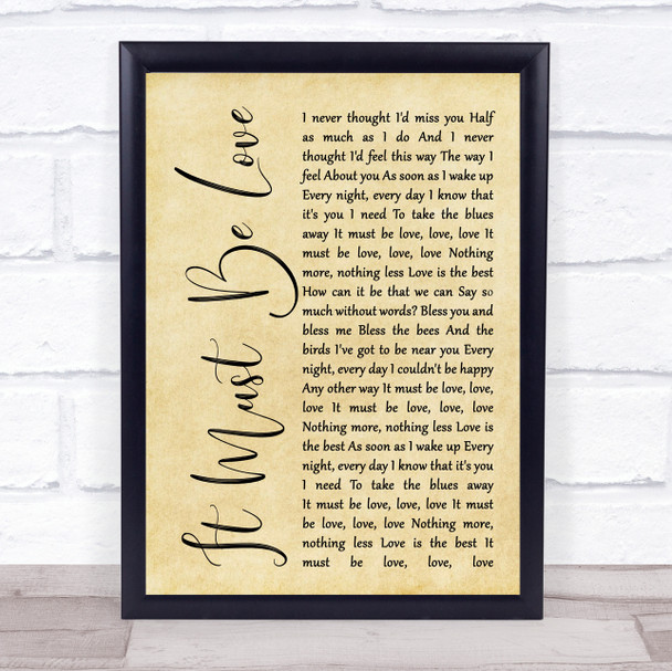 Madness It Must Be Love Rustic Script Song Lyric Quote Print