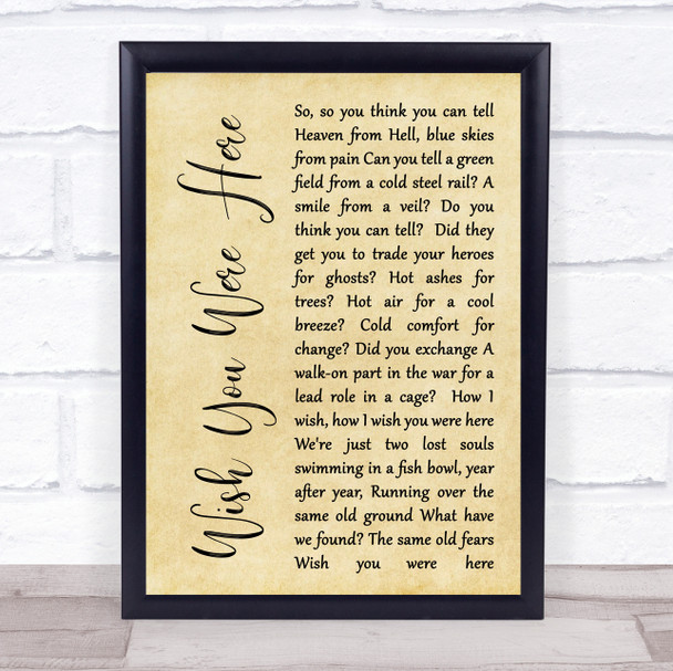 Pink Floyd Wish You Were Here Rustic Script Song Lyric Quote Print