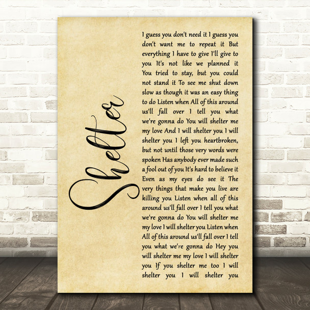 Ray LaMontagne Shelter Rustic Script Song Lyric Quote Print