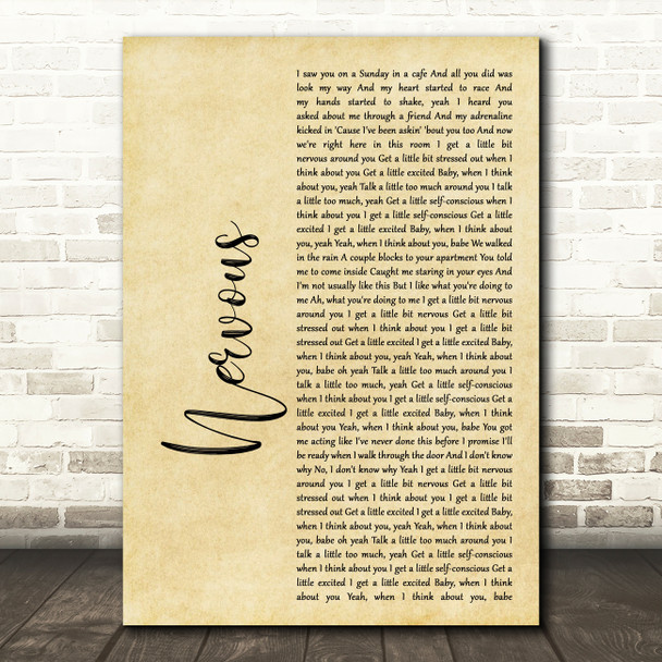 Shawn Mendes Nervous Rustic Script Song Lyric Quote Print