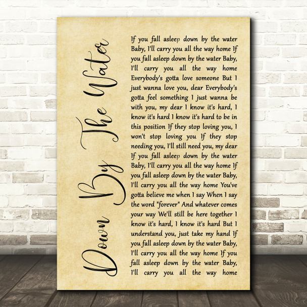 The Drums Down By The Water Rustic Script Song Lyric Quote Print