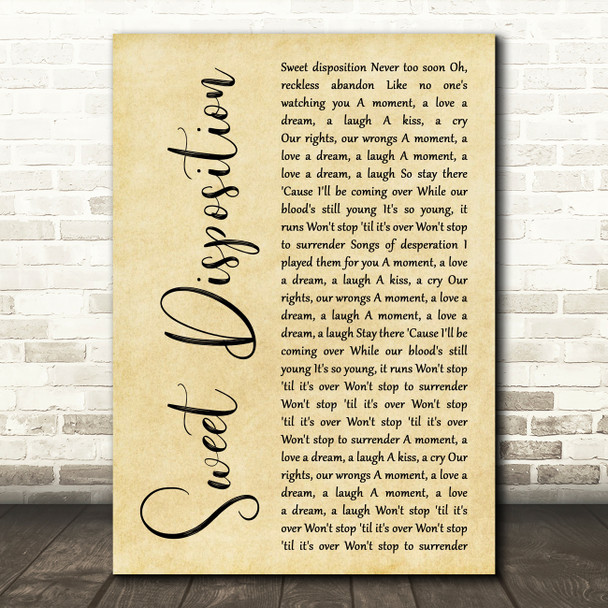 The Temper Trap Sweet Disposition Rustic Script Song Lyric Quote Print