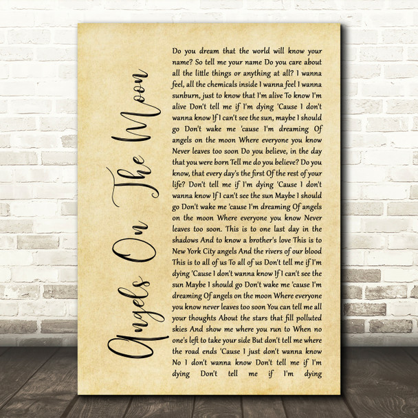 Thriving Ivory Angels On The Moon Rustic Script Song Lyric Quote Print