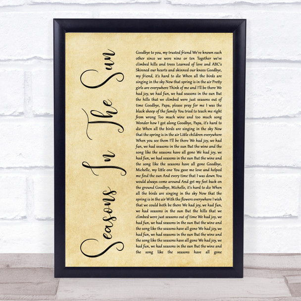 Westlife Seasons In The Sun Rustic Script Song Lyric Quote Print