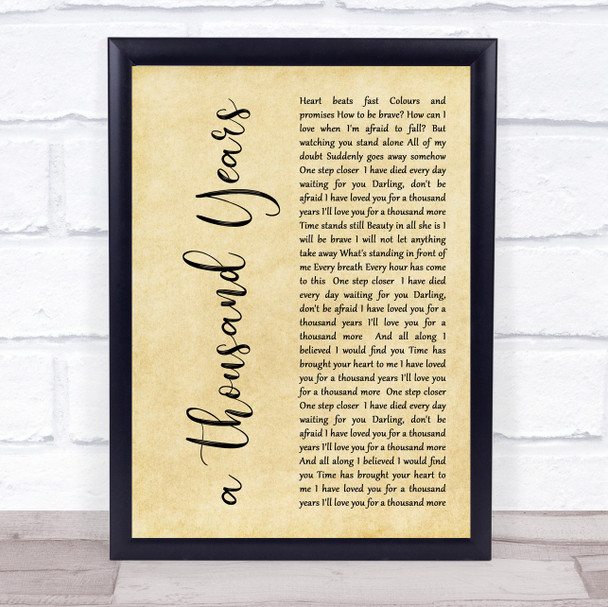 Christina Perri A Thousand Years Rustic Script Song Lyric Quote Print