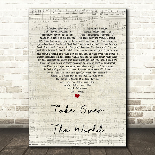 The Courteeners Take Over The World Script Heart Song Lyric Quote Print