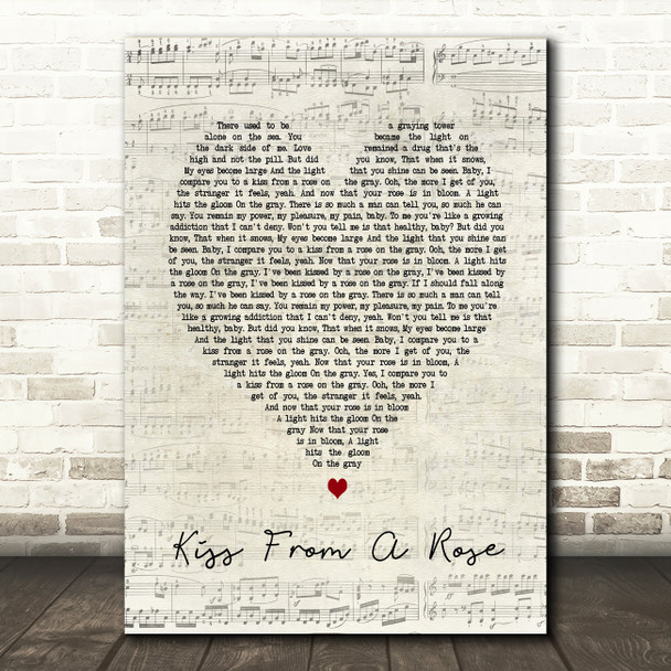 Kiss From A Rose Seal Script Heart Song Lyric Quote Print