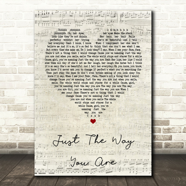 Bruno Mars Just The Way You Are Script Heart Song Lyric Quote Print