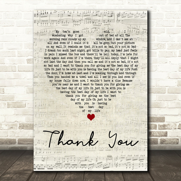 Dido Thank You Script Heart Song Lyric Quote Print