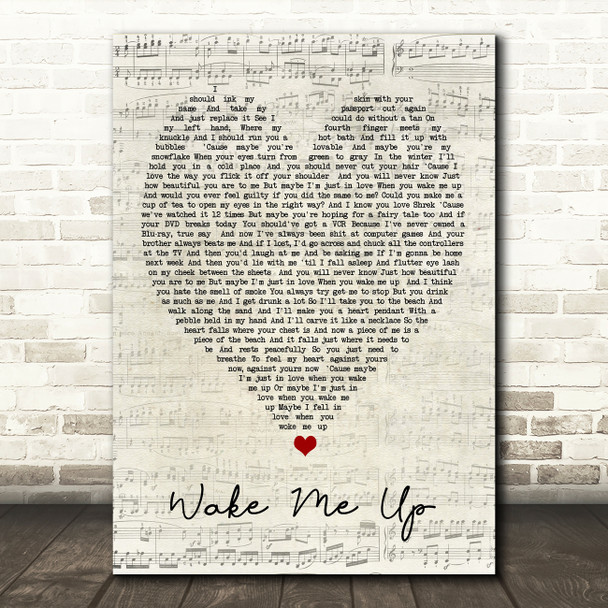 Wake Me Up Ed Sheeran Script Heart Quote Song Lyric Print