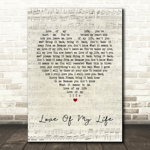 Queen Love Of My Life Script Heart Song Lyric Quote Print