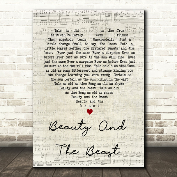 Celine Dione Beauty And The Beast Script Heart Song Lyric Quote Print