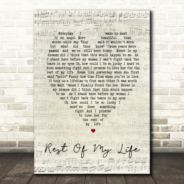 Rest Of My Life Bruno Mars Script Heart Song Lyric Print
