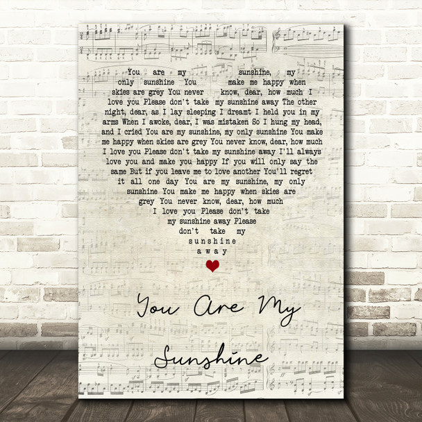 You Are My Sunshine Script Heart Song Quote Print