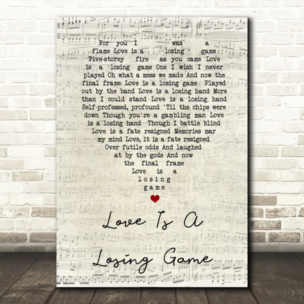 Love Is A Losing Game Amy Winehouse Script Heart Quote Song Lyric Print