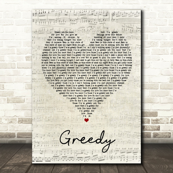 Ariana Grande Greedy Script Heart Song Lyric Quote Print