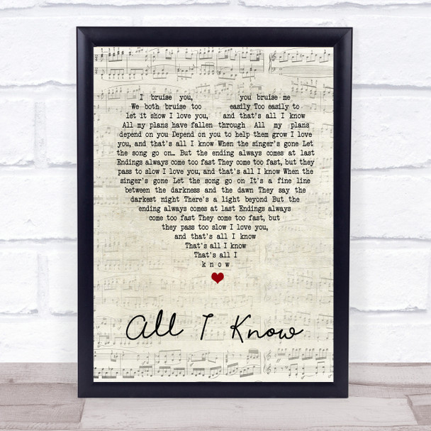 Art Garfunkel All I Know Script Heart Song Lyric Quote Print